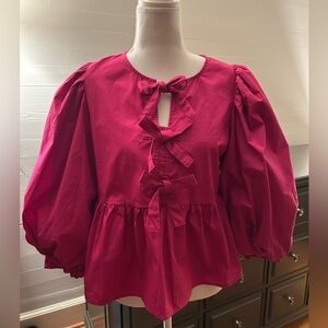 JODIFL Fuchsia Bow-Tie Blouse